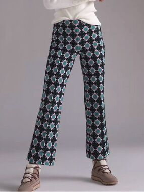 Maeve by Anthropologie Black Pink Green Geometric Boot-Cut Pants Accents size L